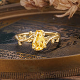 Elegant Coffin Cut 4 Prong Leaf Vine Citrine Engagement Ring